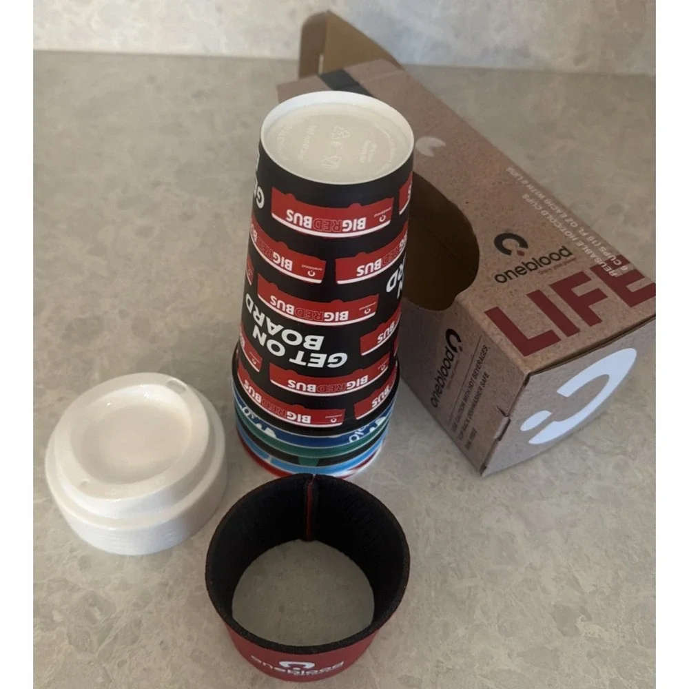 Oneblood Donation 6 Reusable Hot/cold Cups With Lids.